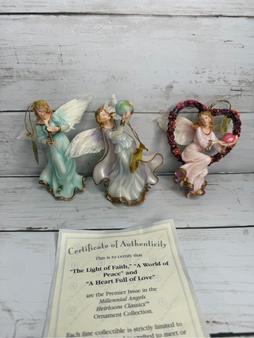 Bradford Editions Millennial Angels Premier Issue Set of 3 2000 Ornaments COA